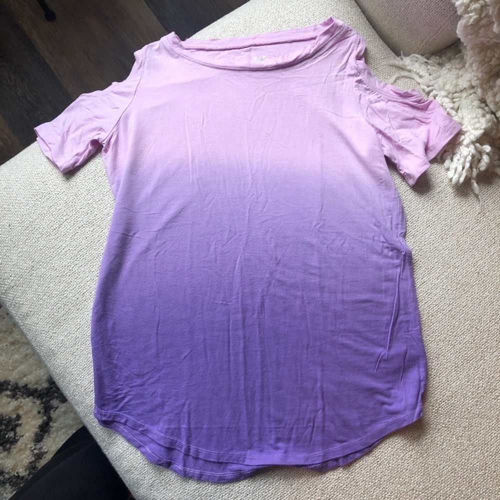 Justice Girls Cold Shoulder Purple Pink Ombre Cold Shoulder Top Tee Size 12